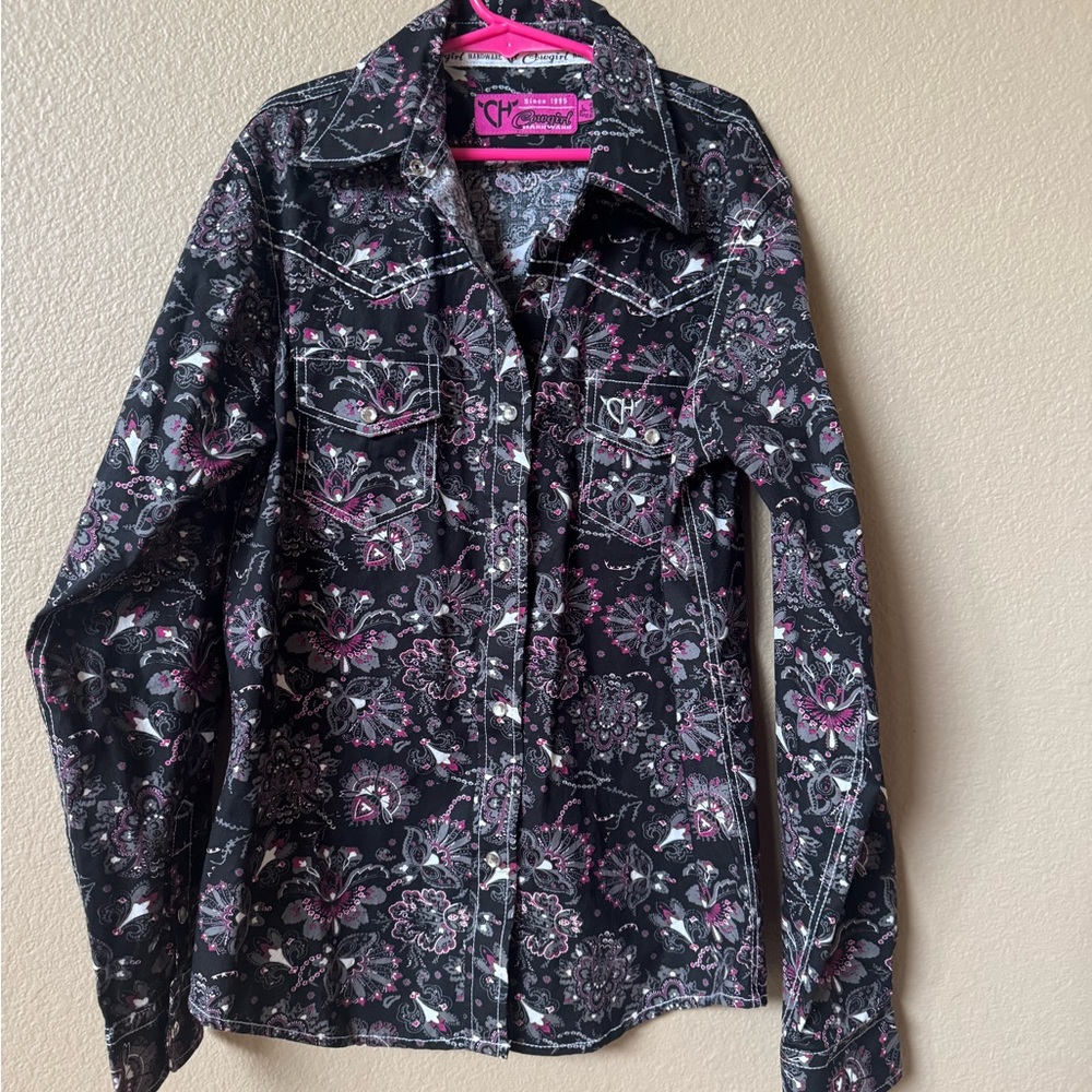 Black and Pink Floral western girl  Top